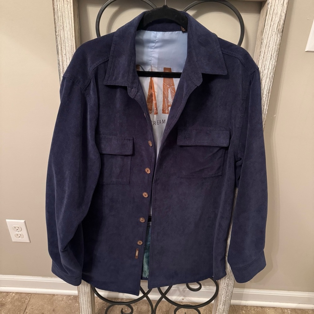 Kahala Graphic Lined Navy Blue Corduroy Men’s Shacket Jacket Size‎ Medium